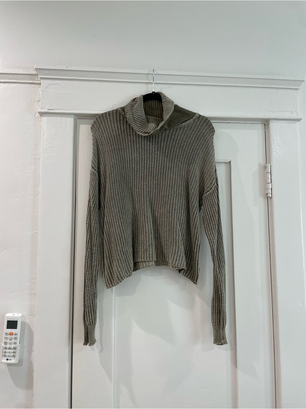 Free People Olive Green Ribbed Cowl Neck Sweater